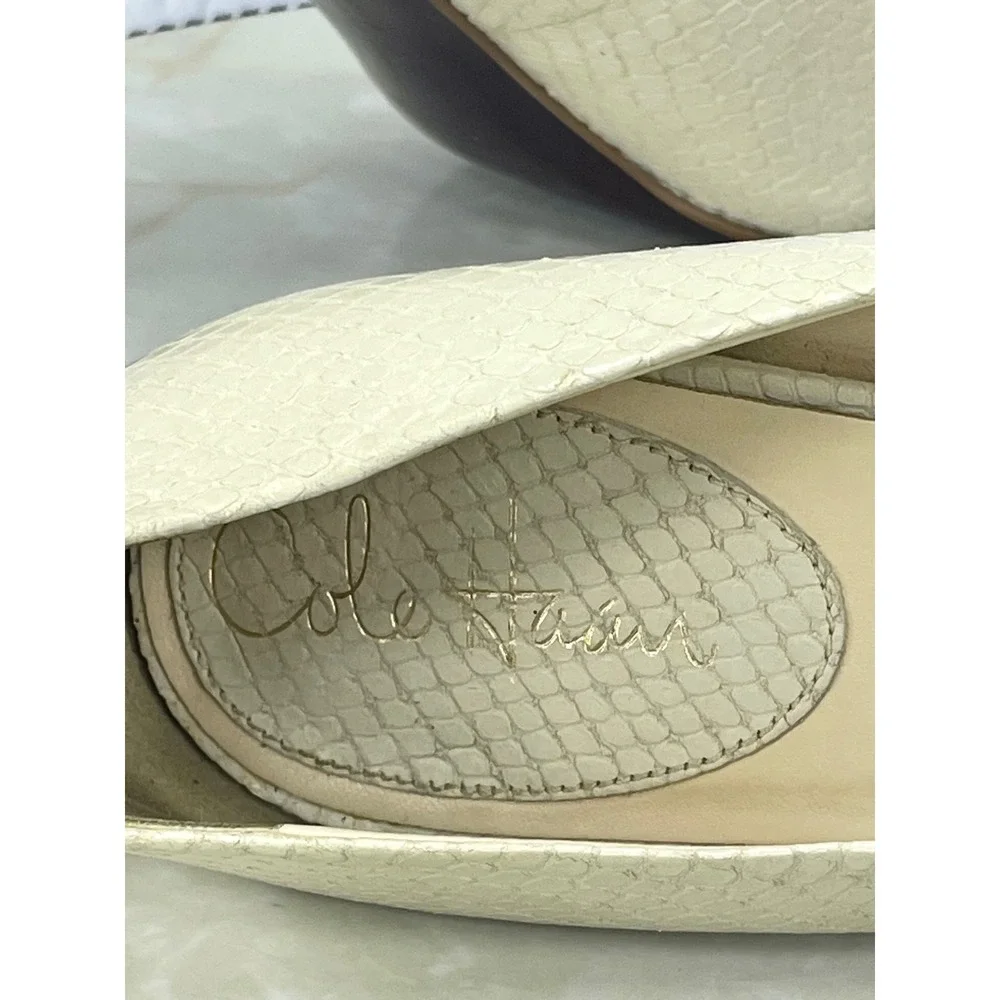 Cole Haan Nike Air Snakeskin Embossed Pumps Womens 8.5 Cream Pointed Toe Heels